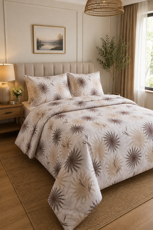 Floral-Muster Bettwäsche-Set für Doppelbett, Kaffee