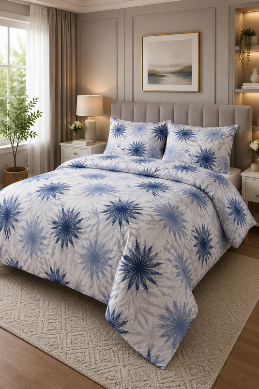Floral Desen Çift Kişilik Nevresim Takımı Mavi