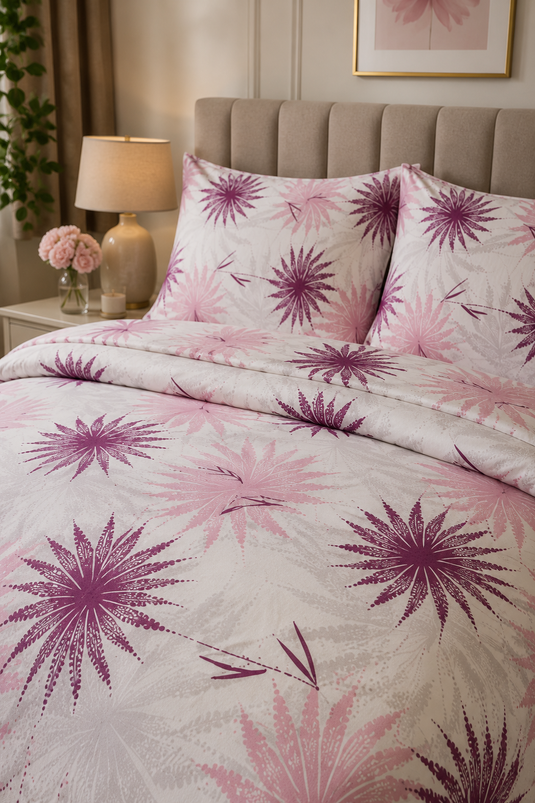 Ensemble de housse de couette double à motif floral rose