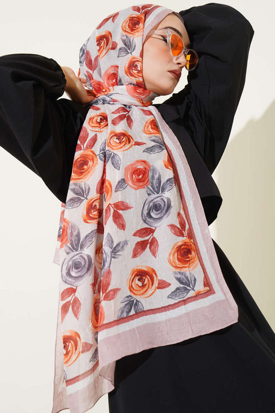 Floral Patterned Bamboo Crush Shawl Latte