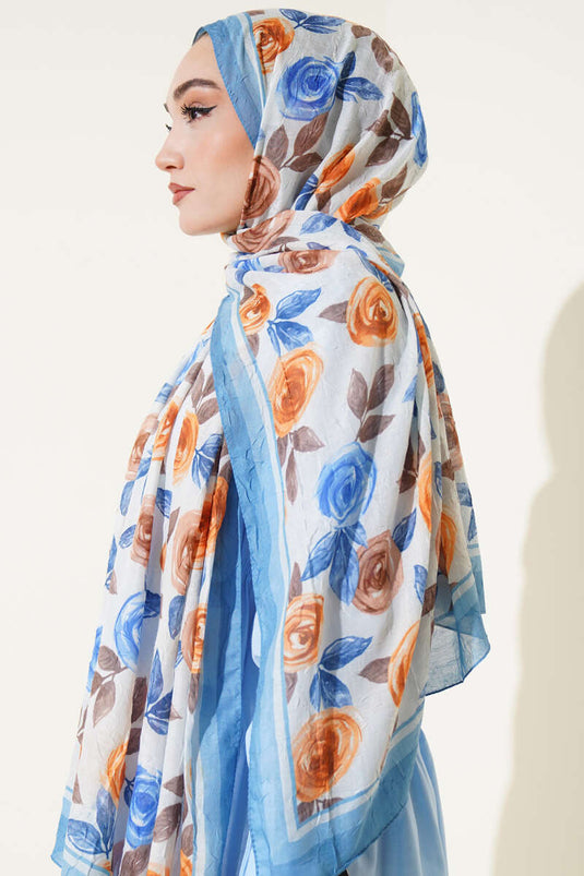 Floral Patterned Bamboo Crash Scarf, Soft Blue