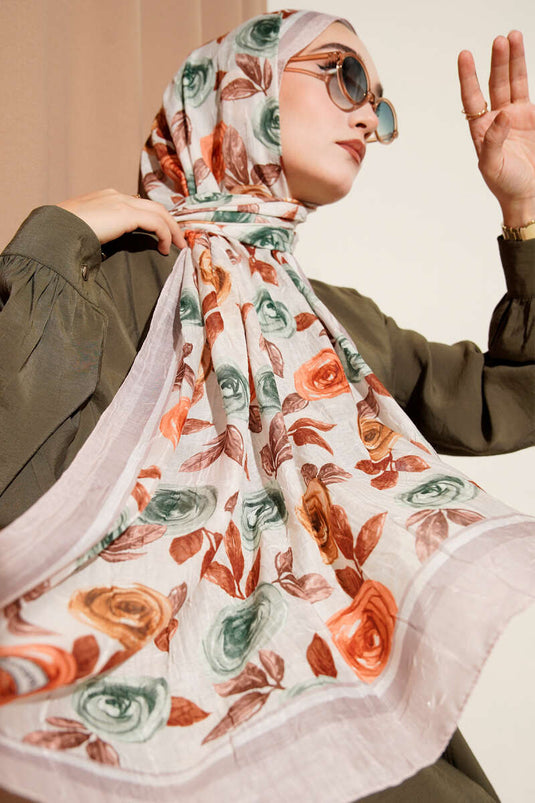 Floral Patterned Bamboo Crash Shawl