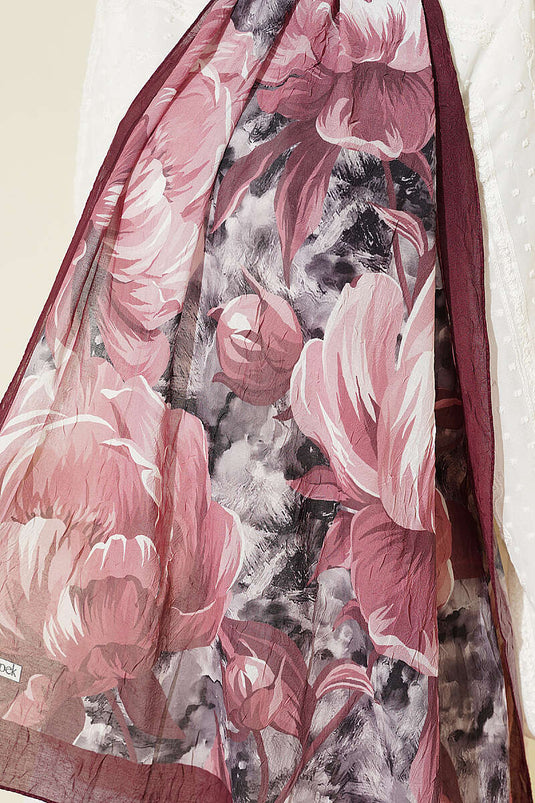 Floral Nature Bambu Kraş Şal Bordo