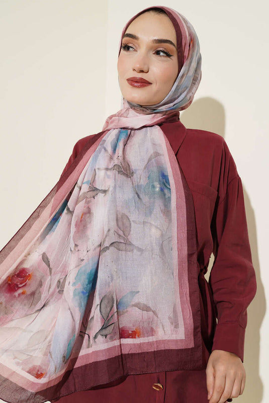 Flower Pattern Bamboo Crush Shawl Dark Brown