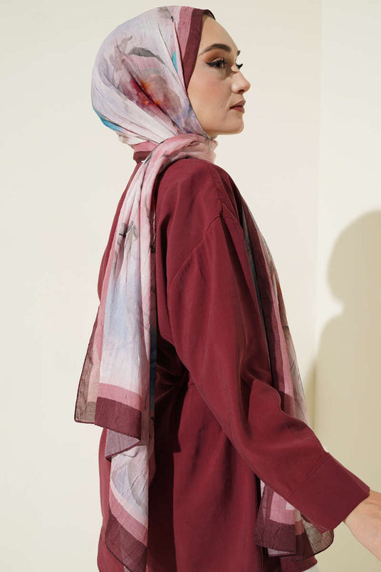 Flower Pattern Bamboo Crush Shawl Dark Brown