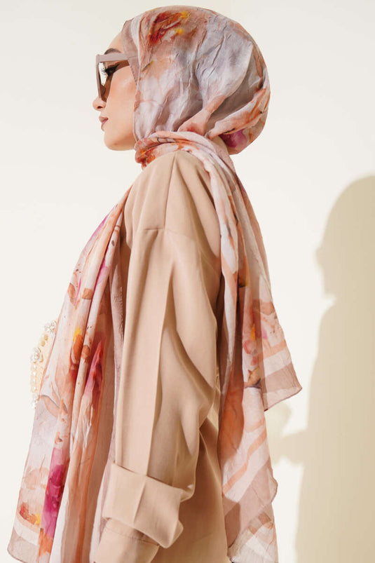 Bambus-Schal mit Blumenmuster, sandbeige