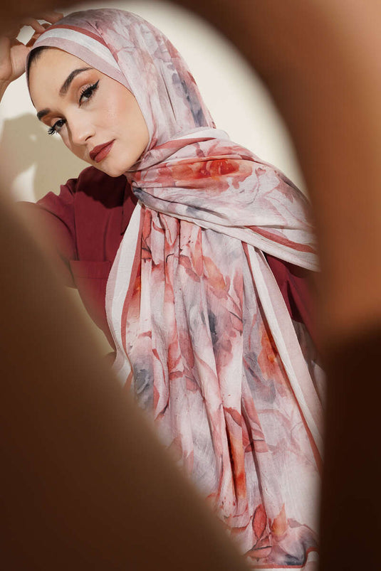 Flower Pattern Bamboo Crush Scarf Powder Pink