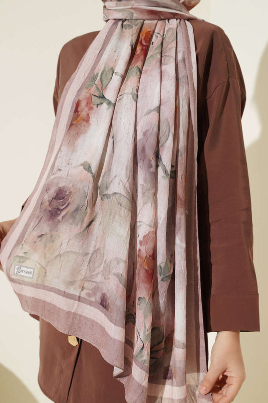 Flower Pattern Bamboo Crush Scarf Soft Coffee