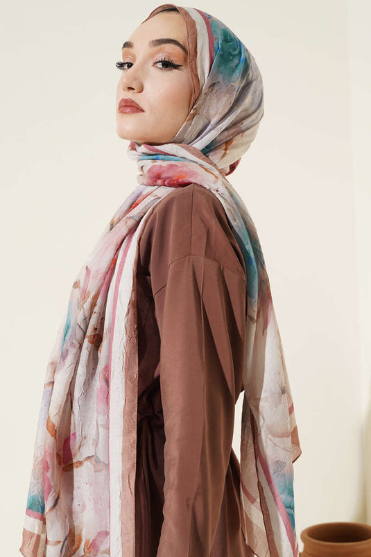 Flower Pattern Bamboo Crush Shawl Tan