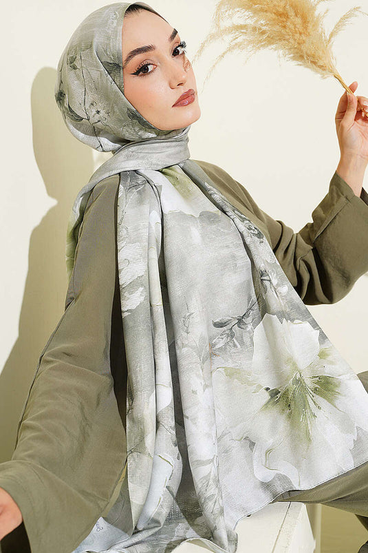 Flower Dijital Baskı Şal Çağla Yeşili