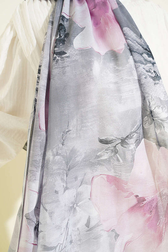 Écharpe À Imprimé Floral Numérique Gris