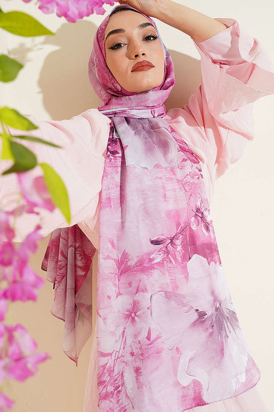 Flower Dijital Baskı Şal Pembe