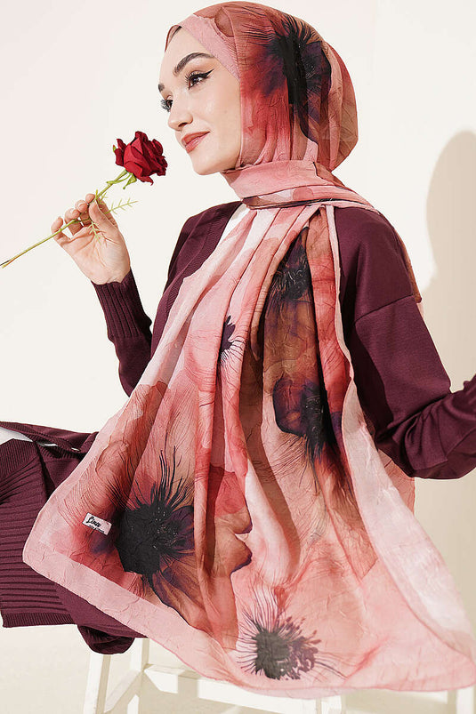 Sciarpa A Fiori In Bambù E Wrap Color Buccia Di Cipolla