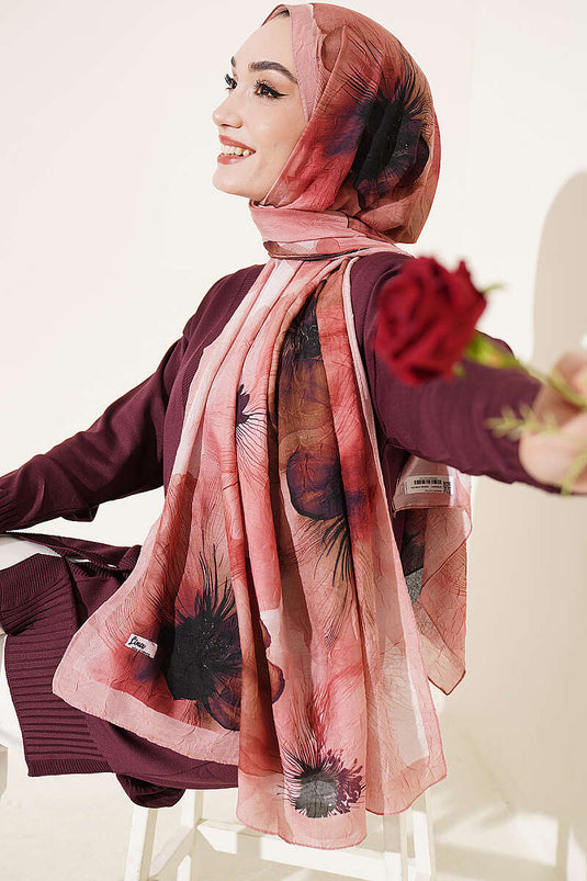 Sciarpa A Fiori In Bambù E Wrap Color Buccia Di Cipolla