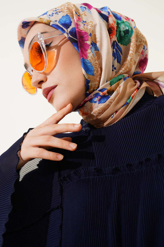 Flowers Pattern Scarf Lime