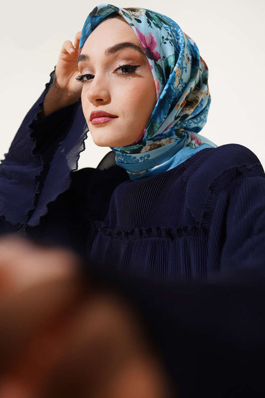 Flowers Pattern Scarf Blue