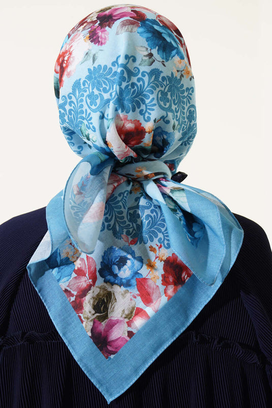 Flowers Pattern Scarf Blue
