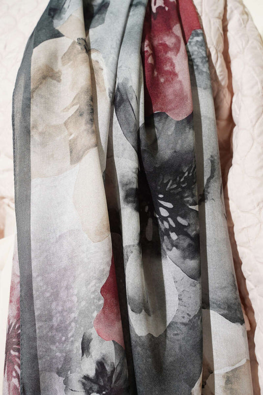 Fiori Motivo Rami Sciarpa Grigia