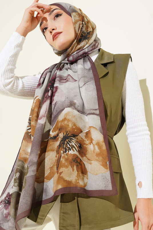 Fleurs Desen Rami Châle Marron