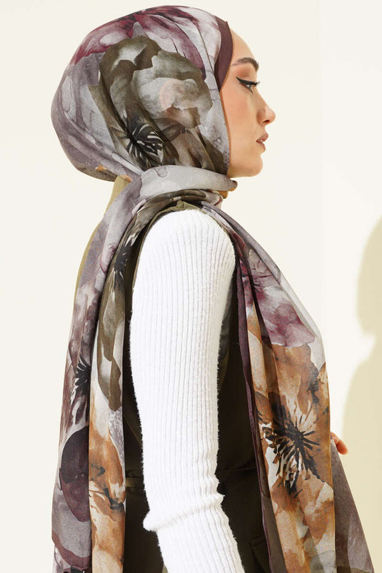 Fleurs Desen Rami Châle Marron