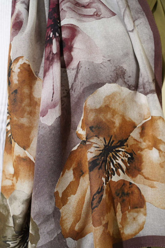 Fleurs Desen Rami Châle Marron