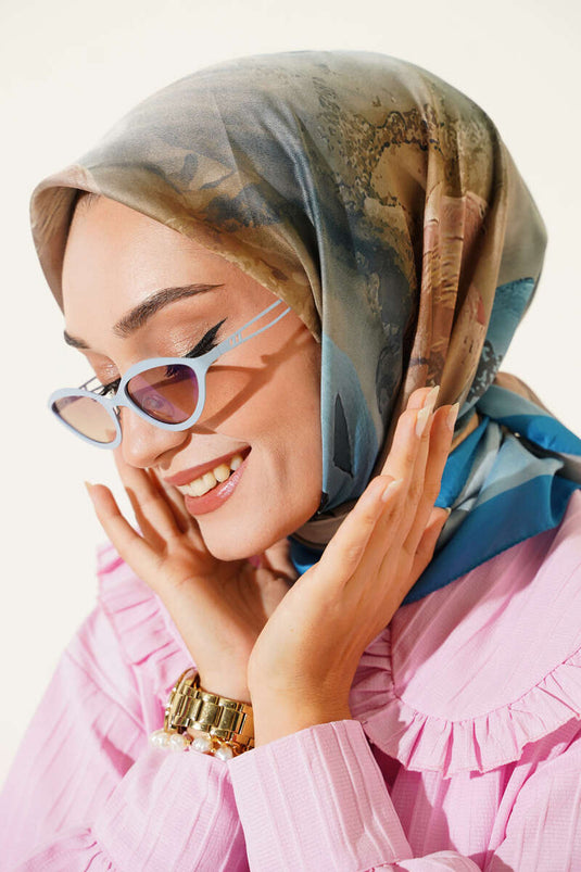 Flowers Pattern Soft Scarf Soft Blue