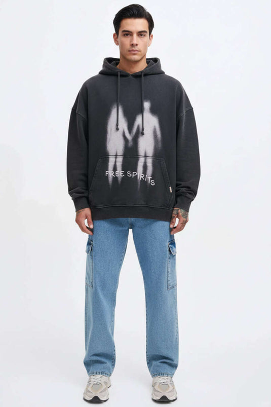 Free Spirit Printed Oversized Men's Sweatshirt Anthracite