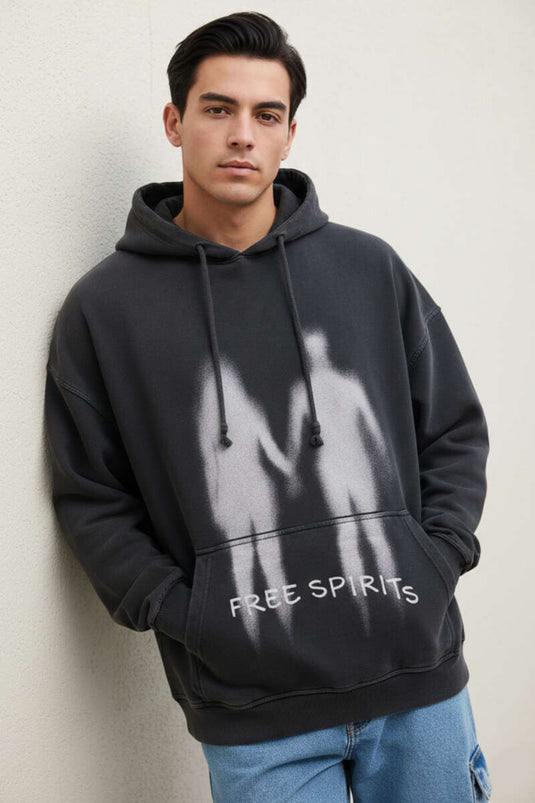 Free Spirit Printed Oversized Men's Sweatshirt Anthracite