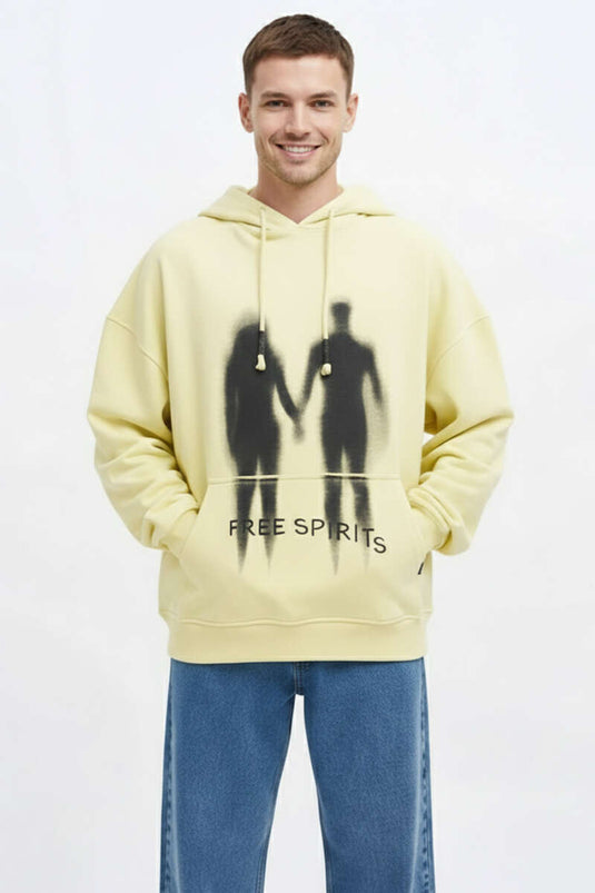 Free Sprit Baskılı Oversize Erkek Sweatshirt Sarı