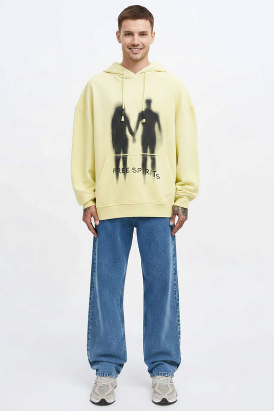 Free Sprit Baskılı Oversize Erkek Sweatshirt Sarı