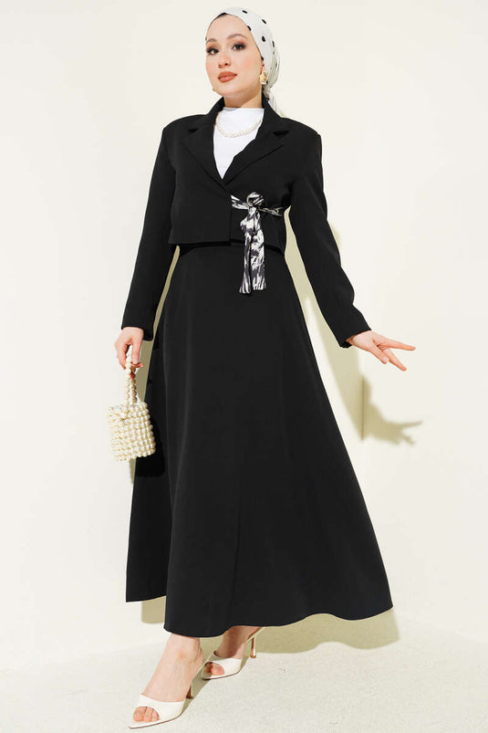 Ensemble deux pièces jupe nouée foulard noir