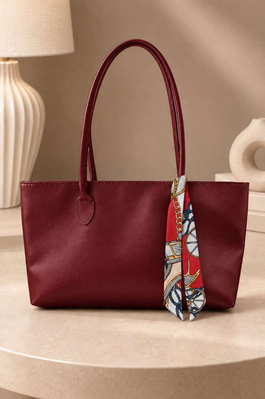 Bordeaux Quaderförmige Schal-Detail Handtasche