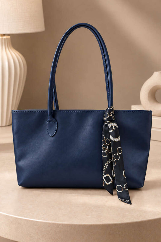 Sac À Main Carré Avec Foulard Bleu Marine