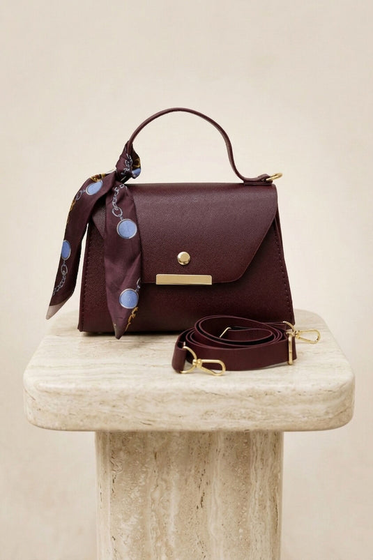 Burgundy Scarf-Detail Hand And Shoulder Bag