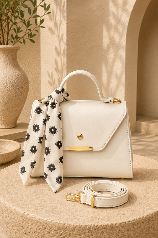 Sac Main Et Épaule Avec Détails Foulard Beige