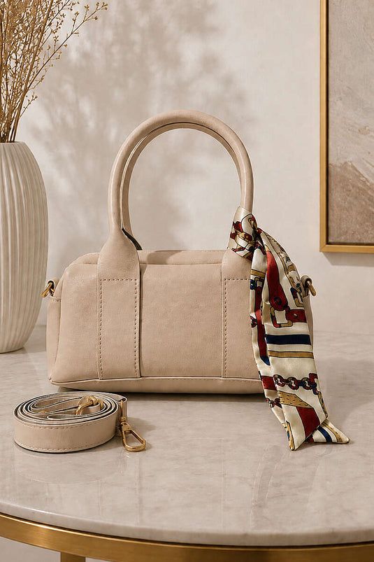 Beige Damen Handtasche Mit Schal-Detail