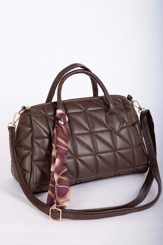 Fular Detaylı Kapitone El & Omuz Çantası Kahve