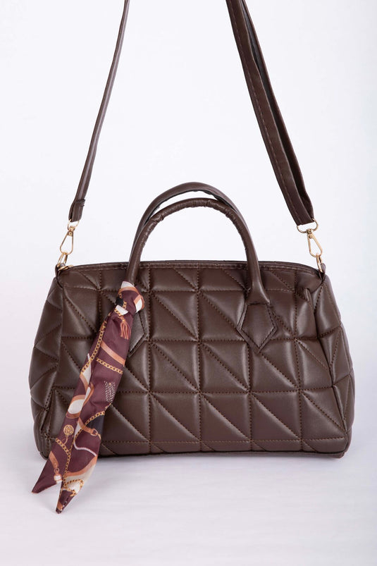 Fular Detaylı Kapitone El & Omuz Çantası Kahve