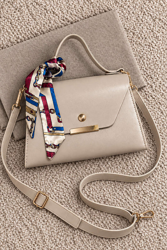 Beige Quaderntasche Mit Schal-Details