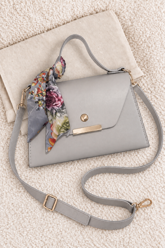 Gray Scarf Detail Box Bag