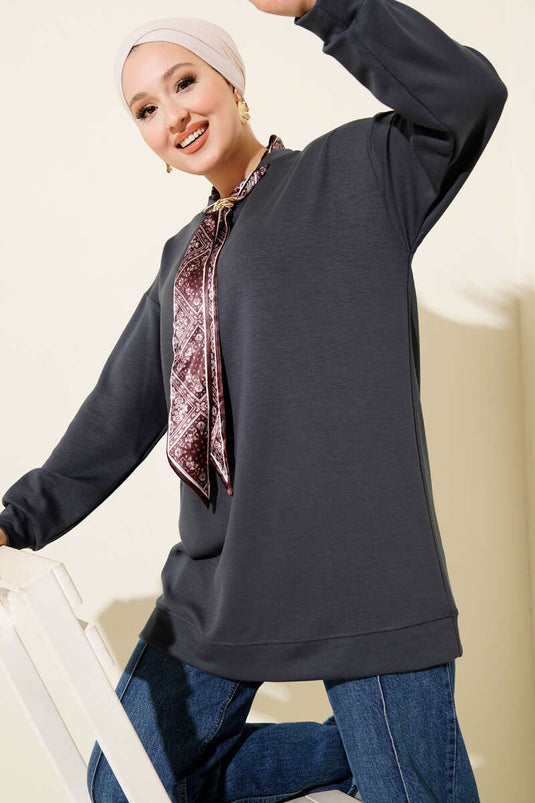 Loysha Tunic with Scarf Detail, Smoke Color