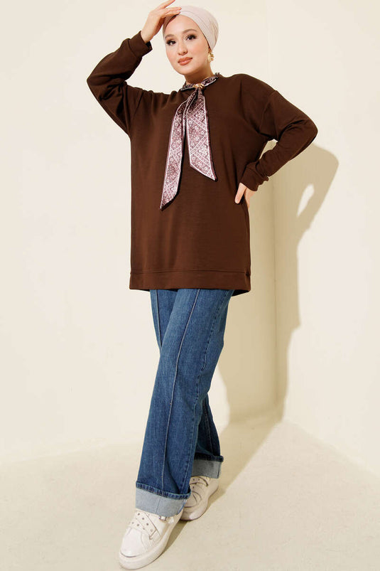 Loysha Tunic with Scarf Detail, Brown