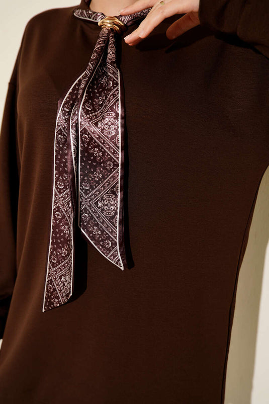 Loysha Tunic with Scarf Detail, Brown