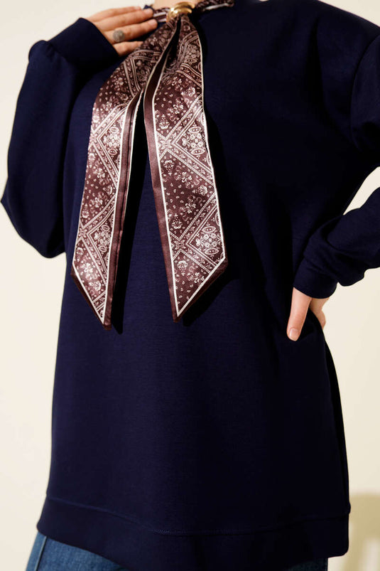 Fular Detaylı Loyşa Tunik Lacivert