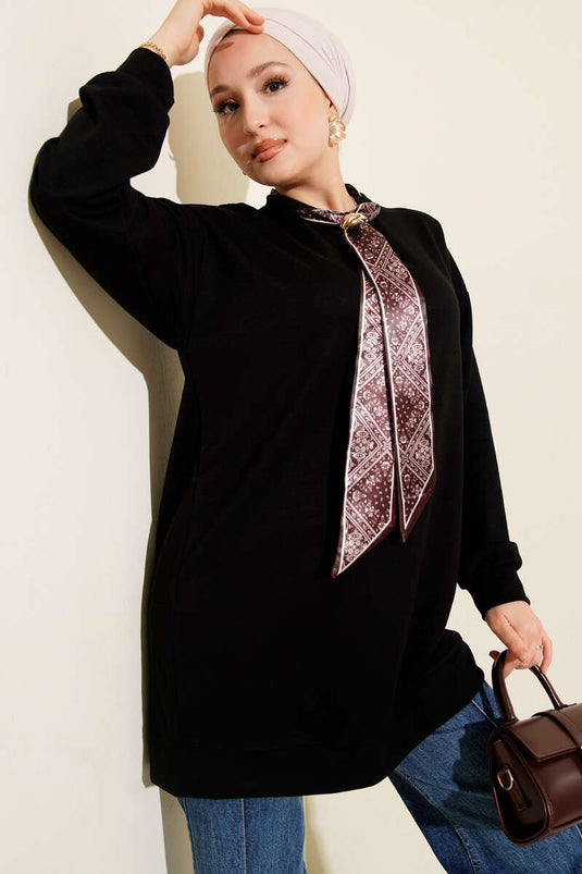 Loysha Tunic with Scarf Detail, Black