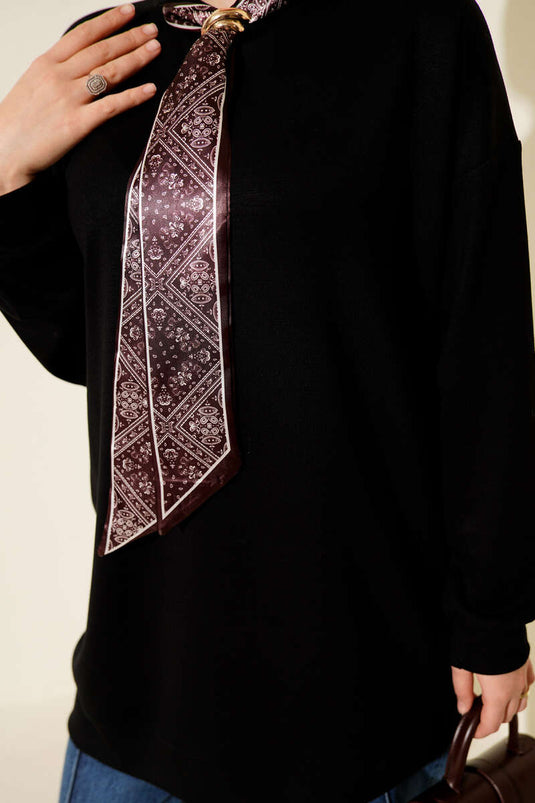 Loysha Tunic with Scarf Detail, Black