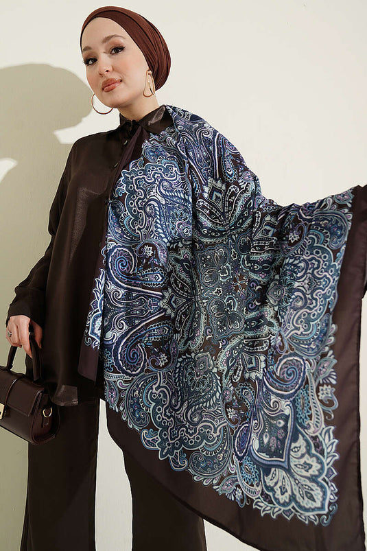 Ensemble double en satin avec détail foulard, couleur café