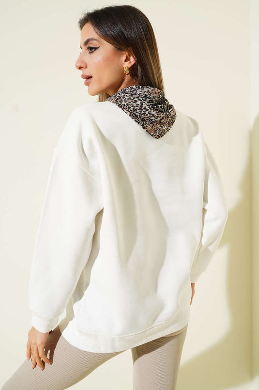Scarf Detailed Three-Thread Sweatshirt, Ecru