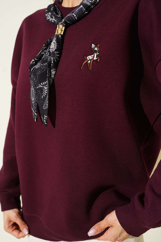 Fular Detaylı Üç İplik Sweat Mürdüm