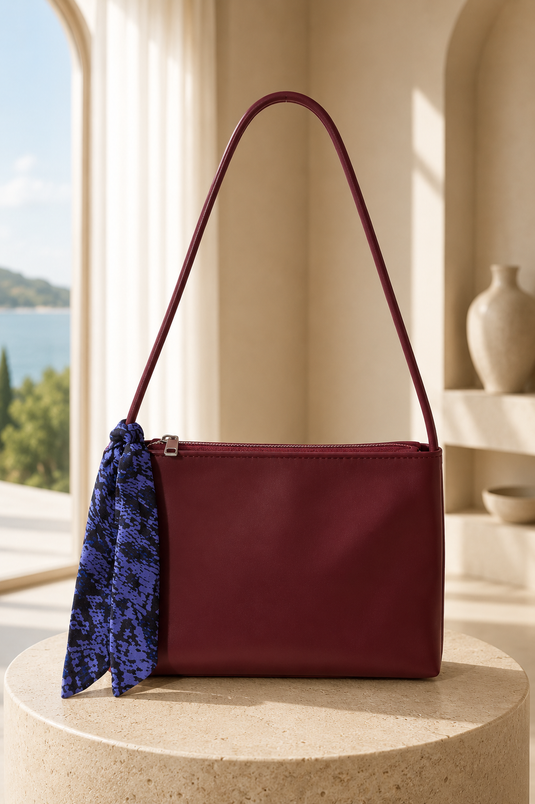 Fularlı Baget Çanta Bordo